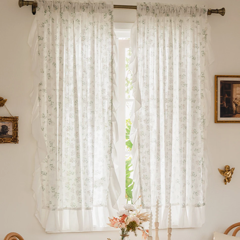 Korean Rufffle Daisy Curtains Road Pocket Shade Curtain Floral for Kitchen Bedroom Living Room Bay Window Cabinet Curtain