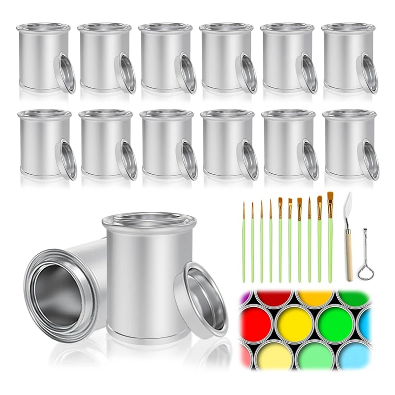 

WCS-12Pack Empty Paint Cans With Lids,1/2 Cup Capacity Empty Unlined Paint Cans Paint Storage Containers,For Painting Crafts