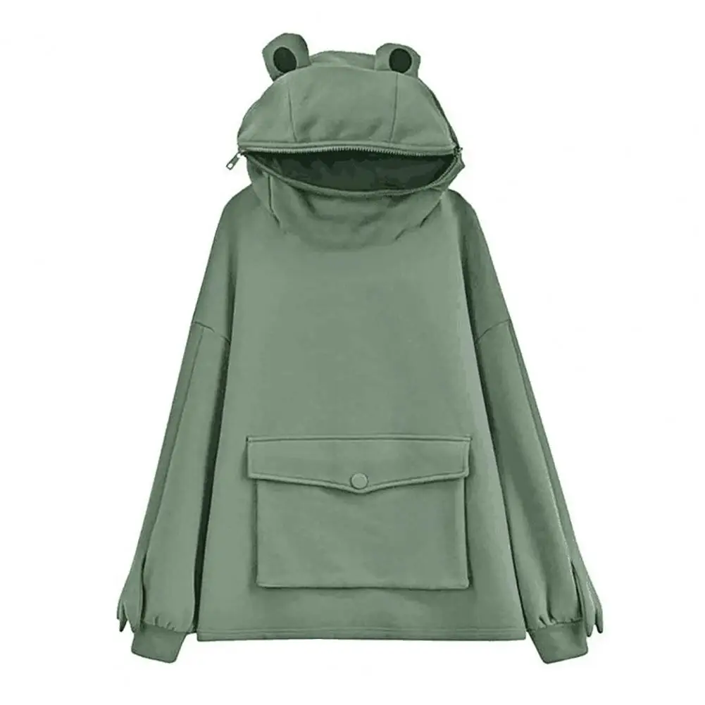 

Zip Fastening Women Hoodie Frog-inspired Women's Hoodie Cozy Stylish for Autumn Winter Ladies Polyester Sweater