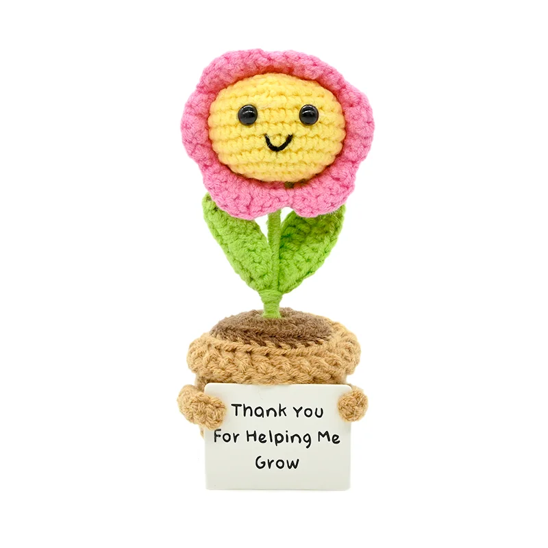 Dinghaole Pocket Hug – Gehäkelte Sonnenblume Mit Positiver Karte, 14 Cm, Handgemachtes Glücksgeschenk Für Schreibtisch & Co