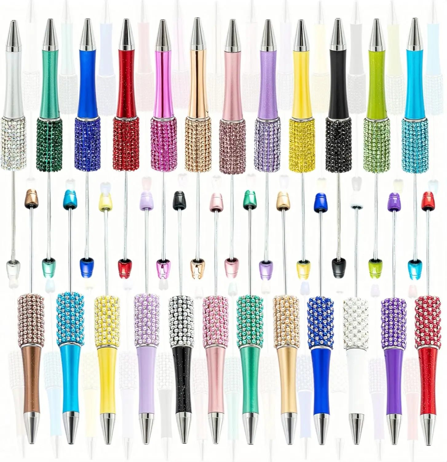 Colorful Gradient Diamond Beadable Ballpoint Pens Retractable Bling Bead Pen Plastic DIY Gem Pens Cool Shaft Beaded Pen for DIY