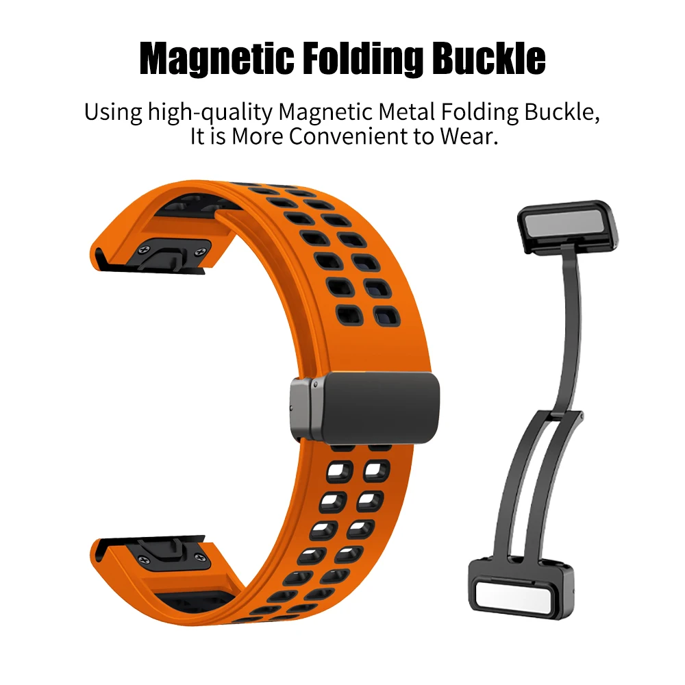 QuickFit 22MM 26MM Silicone Magnetic D Buckle Strap For Garmin Fenix 6XPro 5XPlus EPIX Gen2 TACTIX DELTA Bracelet Watchband