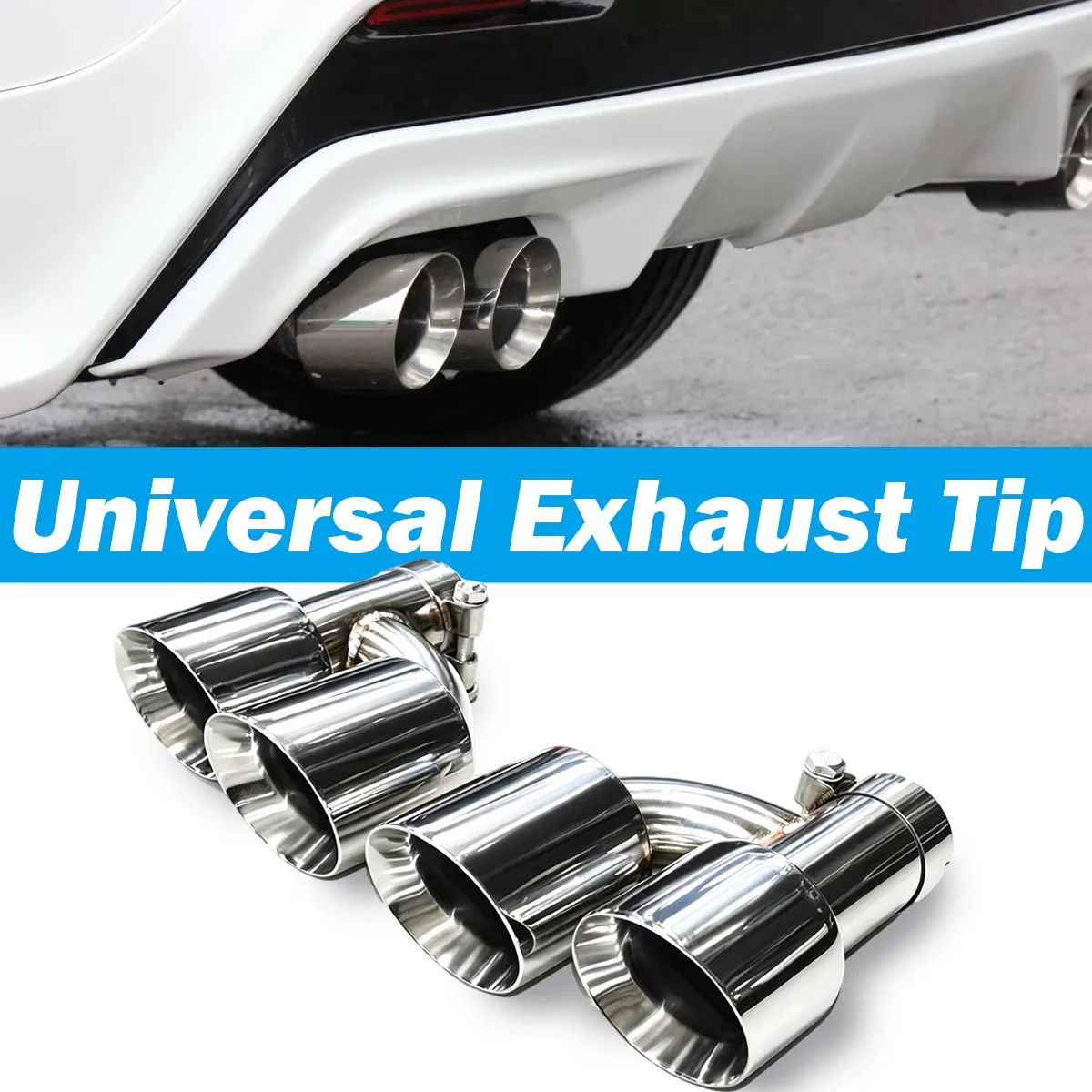 1 Pair Universal H-Type Dual Exhaust Tail Tips 304 Stainless Steel Muffler Tail Pipes Auto Modification Decor Exhaust Nozzles