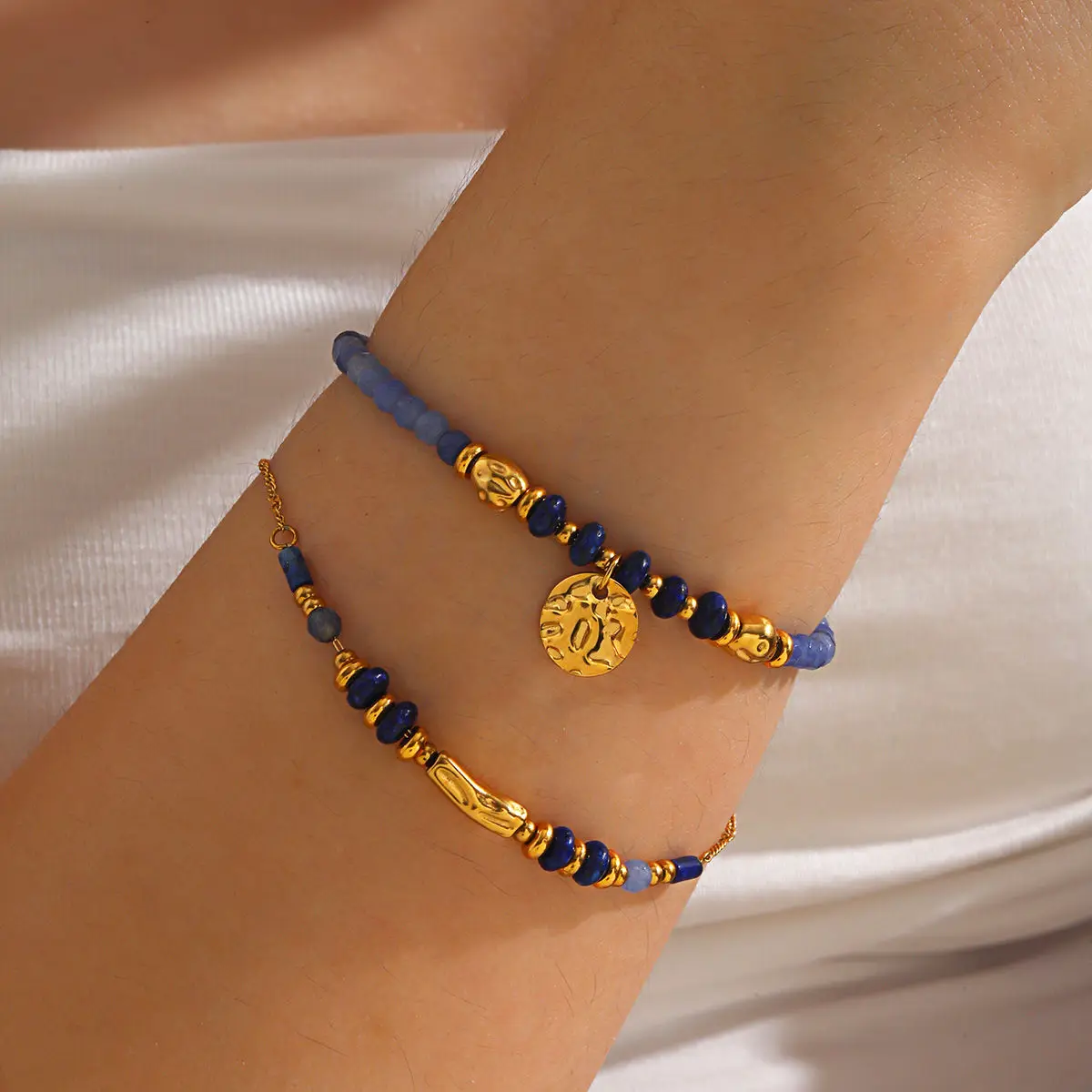 

Bohemian Style Natural Stone Handmade Beaded Bracelet Personalized Popular Ethnic Style Lapis Ins Hand String Adjustable Jewelry