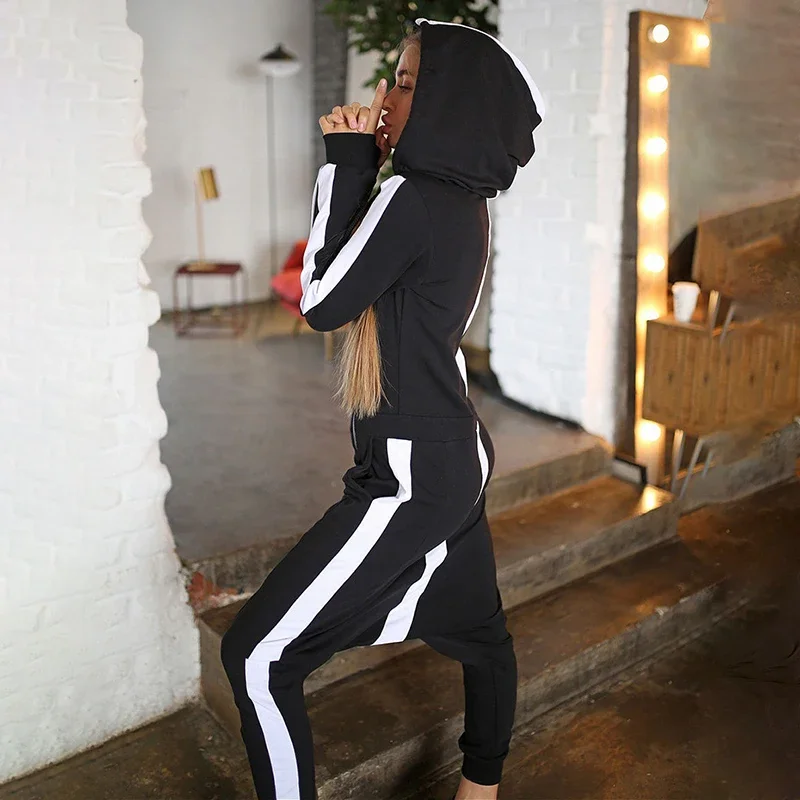 Fashion Streetwear Female Jumpsuit Casual Sportswear Overalls For Women Loose Contrast Sporty Jumpsuit Spring Autumn