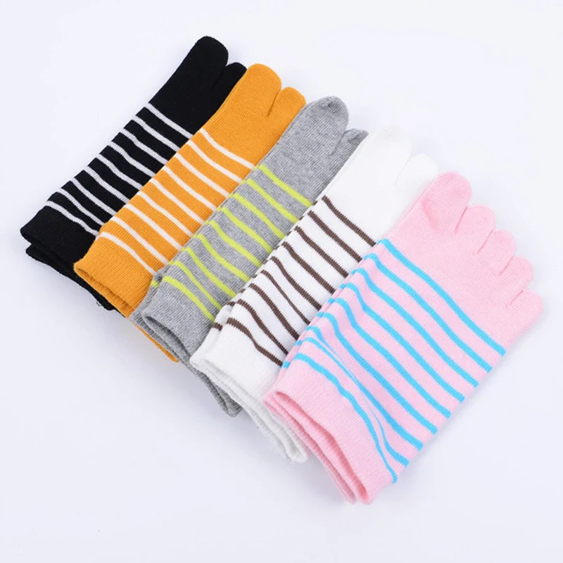 

5 Pairs Short Cotton Five Finger Socks Women's Striped Soft Elastic Breathable Student Young Casual Harajuku Toe Sock 4 Seasons