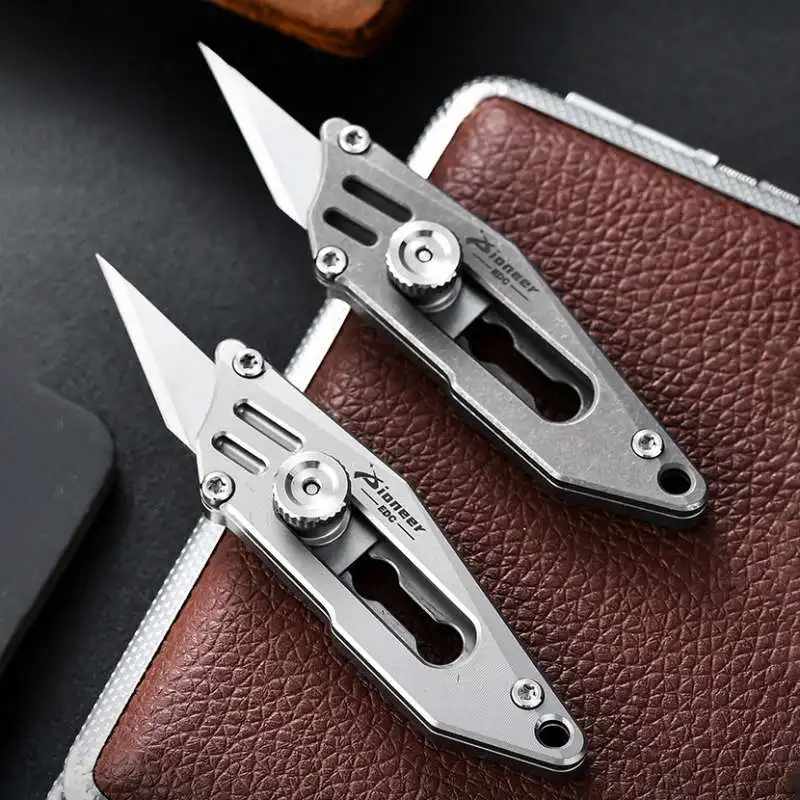 Titanium Alloy Utility Knife Push Pocket Knife Portable Mini Keychain Unboxing Cutter Survival Multitool EDC with Gift Box