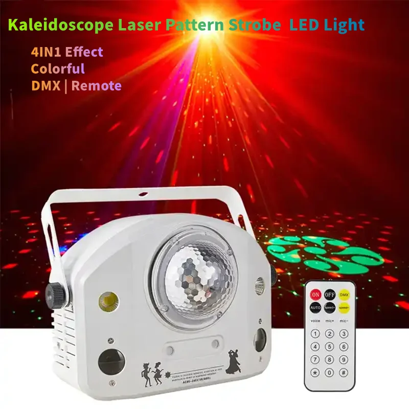 

Kaleidoscope Laser Pattern Strobe 4IN1 Light Laser Strobe Effect dmx Light party KTV Bounce Disco Atmosphere Light Event show