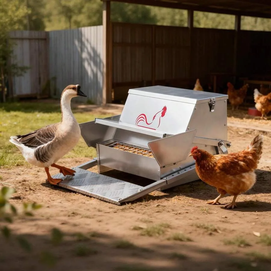 

Automatic Chicken Feeder, 25 Lbs Capacity, Rainproof Treadle Poultry Feeder With Lockable Lid, No Waste, Galvanized Steel Const