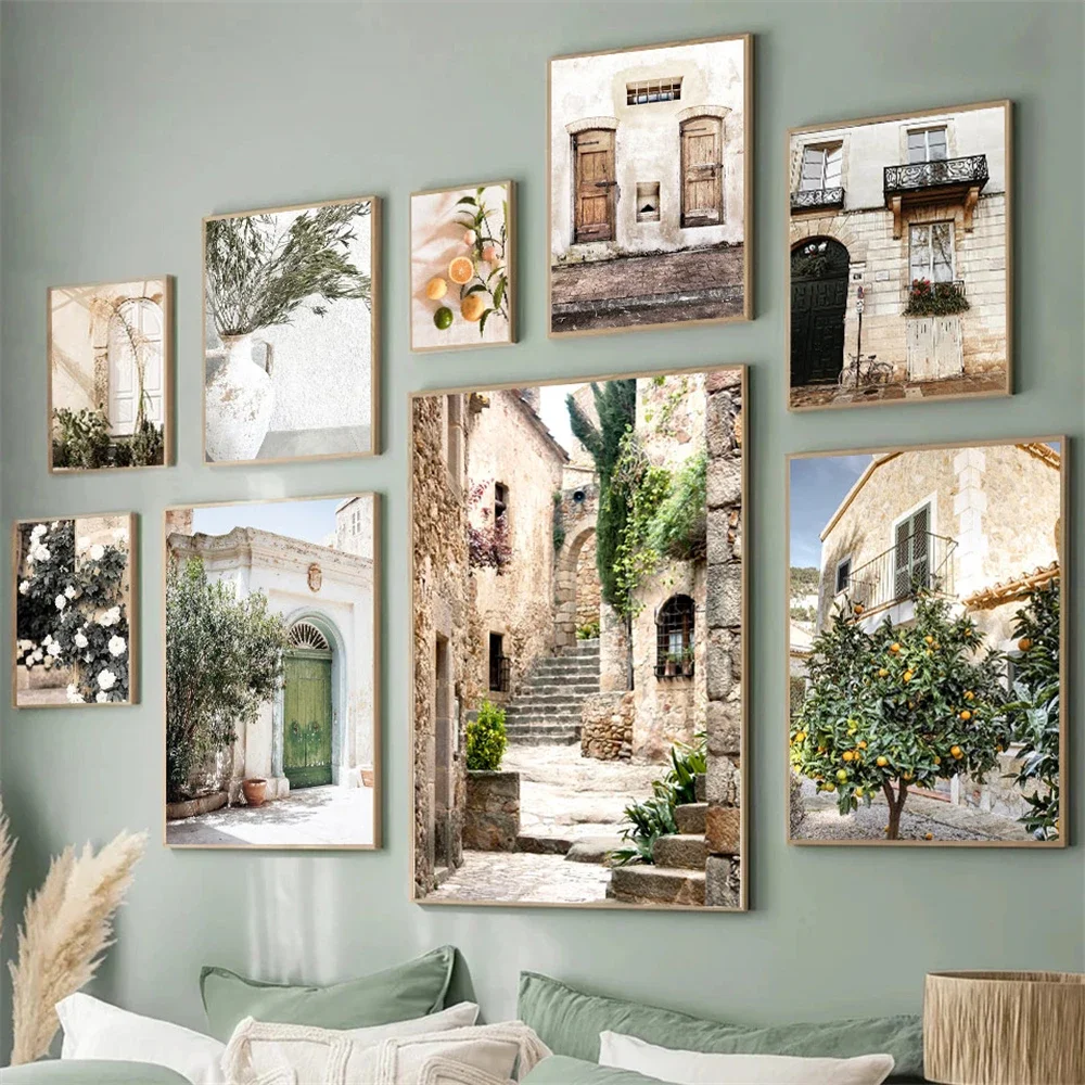 Spanisch Italien Puglia Architektur Poster Leinwand Malerei Grüne Blätter Zimmerpflanzen Wand Kunstdruck Bilder Wohnzimmer Dekor