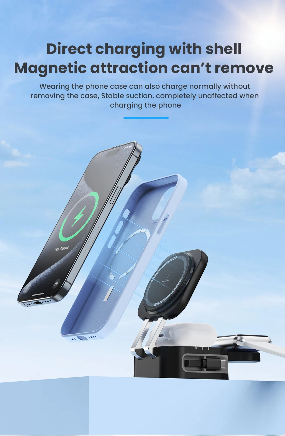 3-in-1 Magnetischer Faltbarer Reise-Schnell-Ladeständer für Magsafe iPhone 16 15 14 13 12 Pro Apple Watch 2-9 SE Airpods Pro – Detail 7