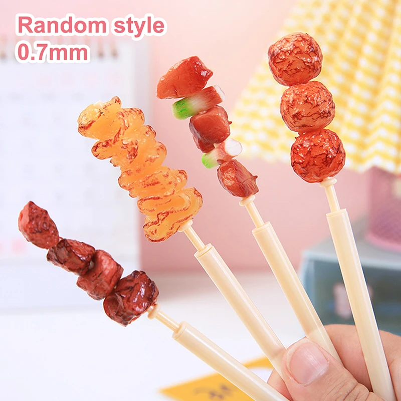 1x Random 0.7MM Creative Simulation Meat Skewer Kebab Shaped Ball Point Pens Signature Pen Office School Stationery Writing Tool