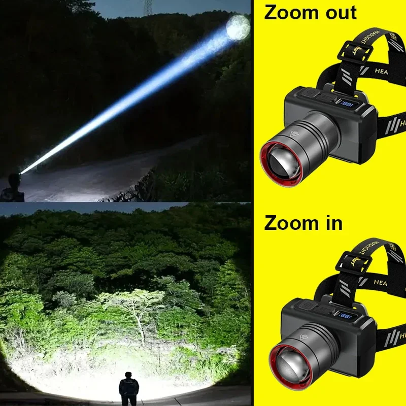 LED digital display Rechargeable Headlamp Super Bright Head Led Light Motion Sensor Flashlight Waterproof Outdoor Camping Flashi
