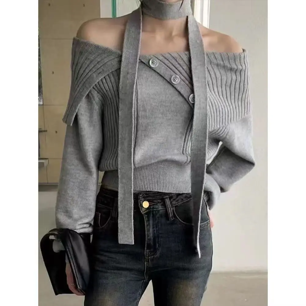 New Long-sleeved Scarf Thin Knitted Sweater for Women New Early Spring Autumn and Winter Bottoming Top Korean Style Slimming