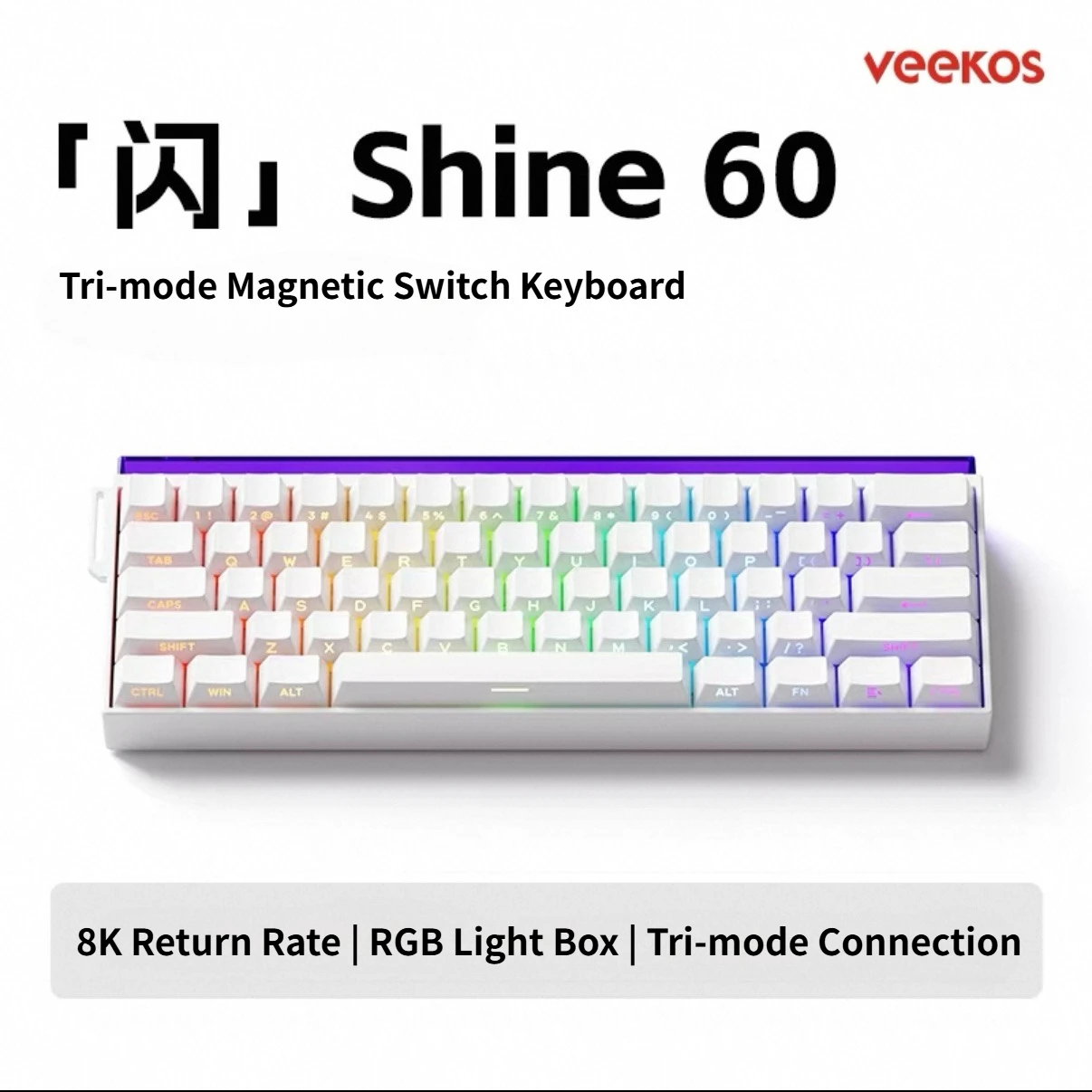 

Veekos Shin60 Magnetic Switch Keyboard Tri-mode Hot-Swap RGB Lightbox 8K 0.125MS RT 0.01mm Custom FPS Gaming Mechanical Keyboard