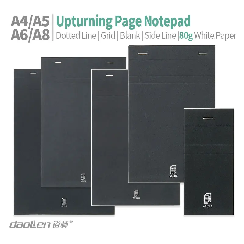 Upturn Black Paper Head Stapled Pad With 80g Easy-Tear Grid/Blank/Dot Line/Side Ruled Pages