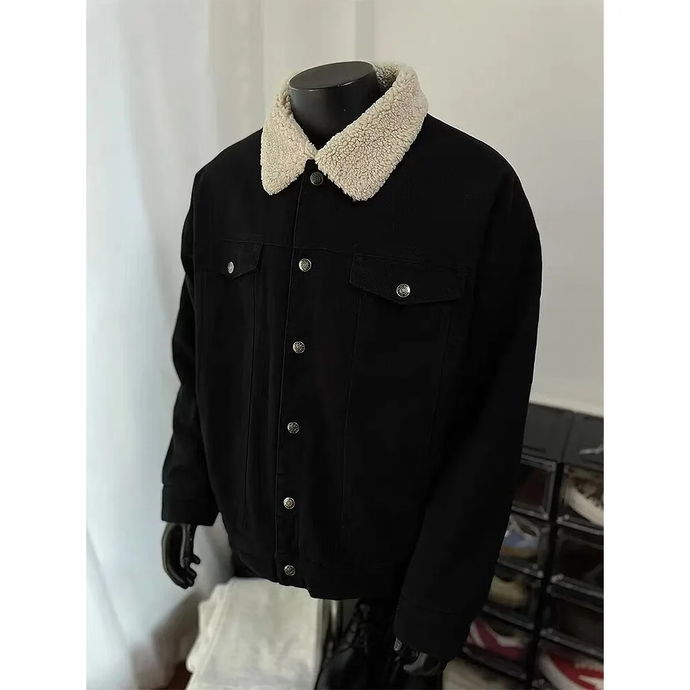 

Мужская утепленная джинсовая куртка с флисовым воротником, теплая рабочая одежда, хлопковая куртка, верхняя одежда с длинными рукавами, на молнии, цветная