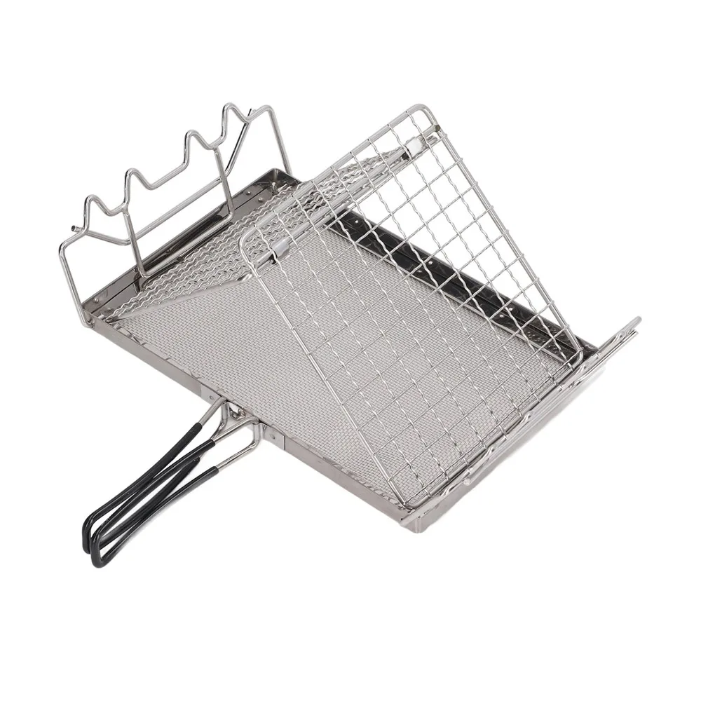 Stainless Steel Camping Toaster Mesh Surface Foldable Toast Grill Rack Raised Side Supports Heat Resistant Foldable Toaster
