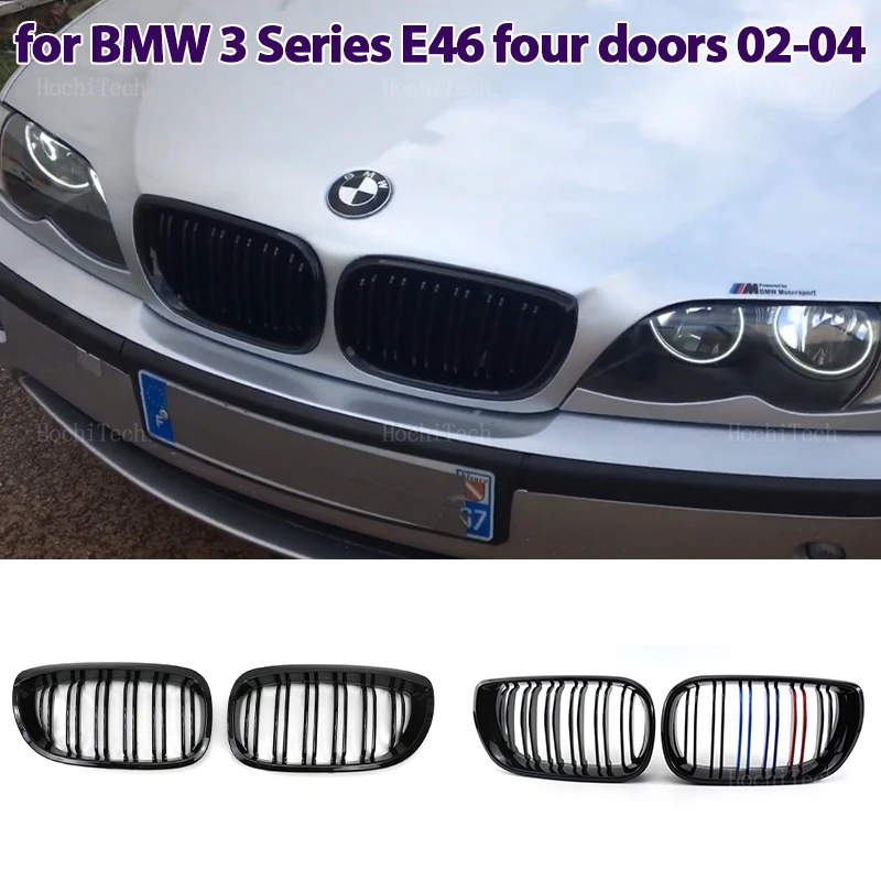 Front Grille Racing Front Sport Gloss Black Double Slat Kidney Grille For BMW 3 series E46 Sedan Touring Facelift 2002-2006