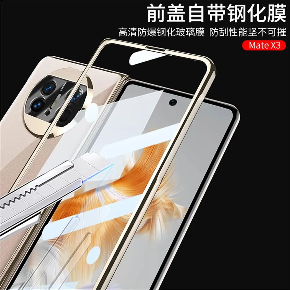 For Huawei Mate X3 Case Ultra Thin Electroplated Transparent With Tempered Film Folding Shockproof Hard Back Cover Accessories