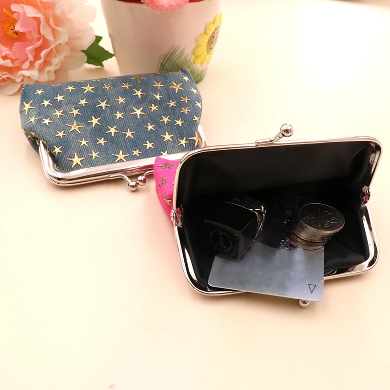 Elegant Vintage-Style Coin Purse，Kiss lock clip Women\'s Star Print organizer small purse card organizer bag