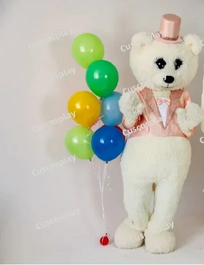 Weihnachtspuppe Weißer Hase Verliebtes Zuckerwatte-Rosa Kleid Karneval Werbung Osterhase Bär Halloween Maskottchen-Kostüm