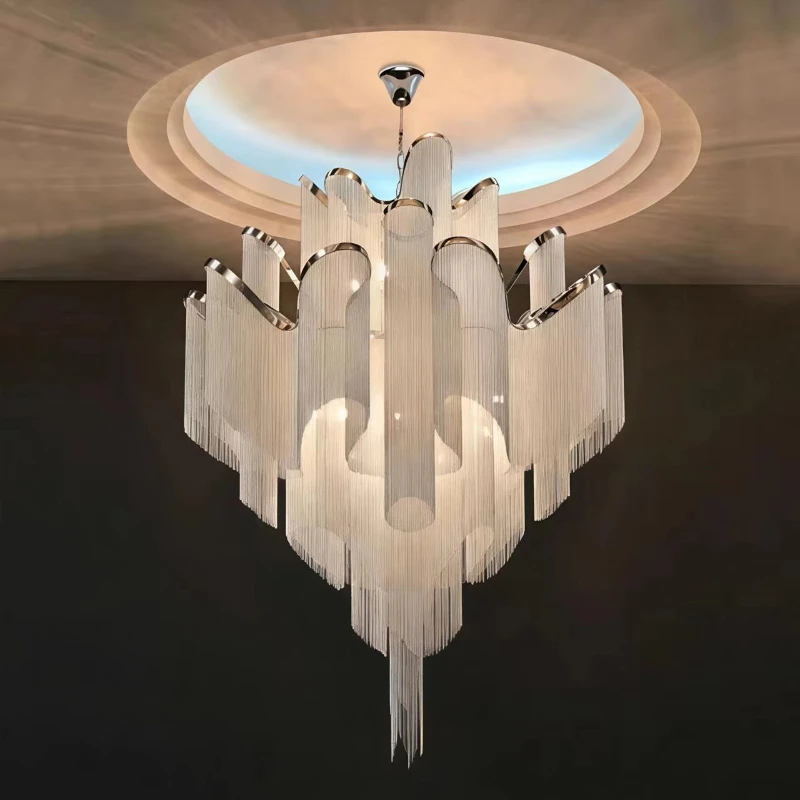 Nordic Modern Light Luxury Staircase Living Room Chandelier Metallic Chain Design Creative and Personalized Pendant Lamp