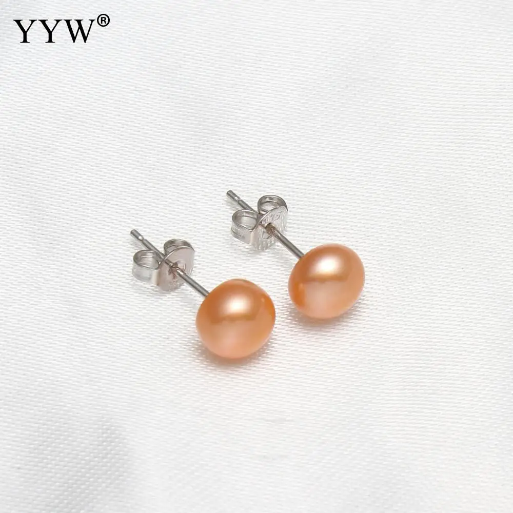 1Pairs Real freshwater pearl stud earrings South Korea\'s newly designed fashion jewelry simple highlight 7-7.5mm pearl earrings