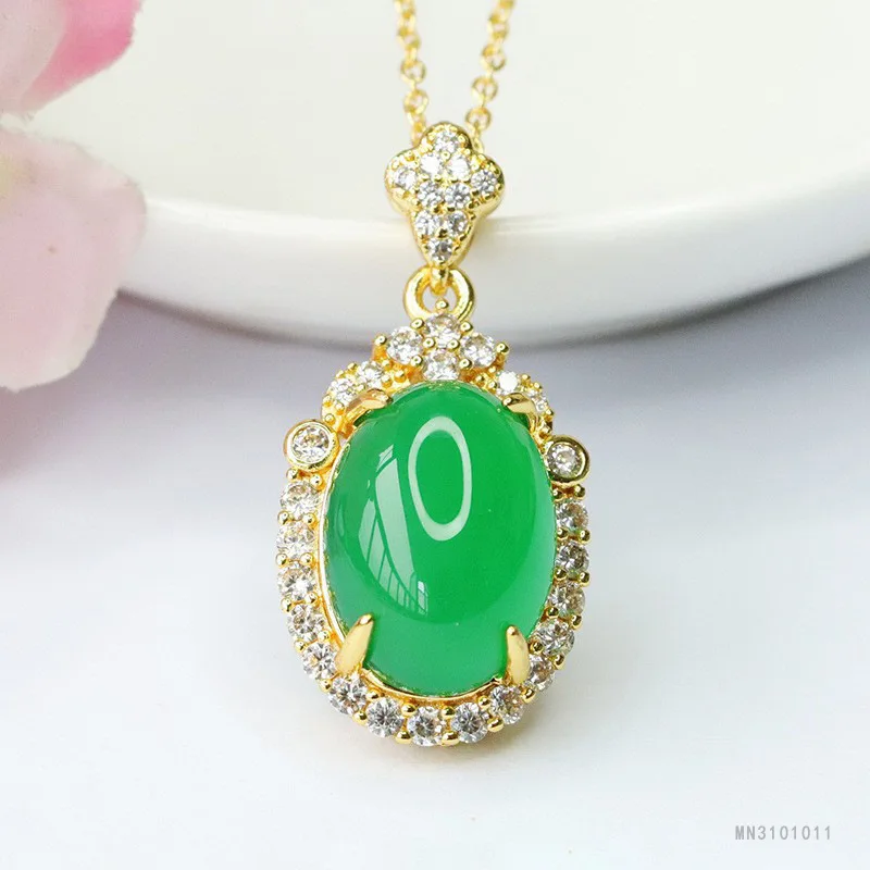 

Green agate pendant, chalcedony pigeon egg necklace jewelry