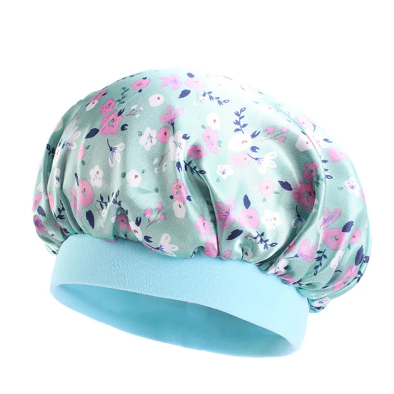 Silky Satin Solid Wide-brimmed Sleeping Hat Girl Night Sleep Hair Cap Care Baby Bonnet Nightcap For Children Unisex Hair Tool