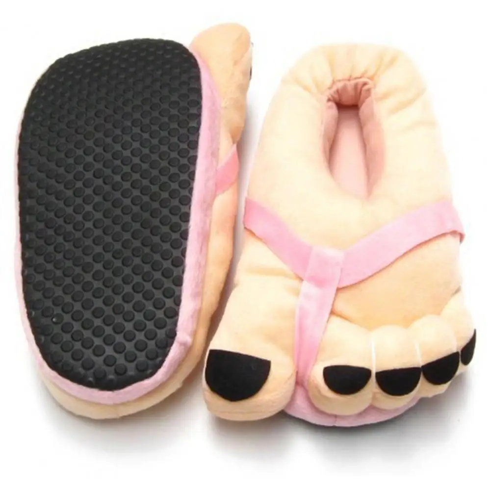 Funny Winter Cartoon Plush Slippers Thick Non-Slip Insoles Flip Flop Big Toe Design Keep Warm Footwear Thickened Home Slippers