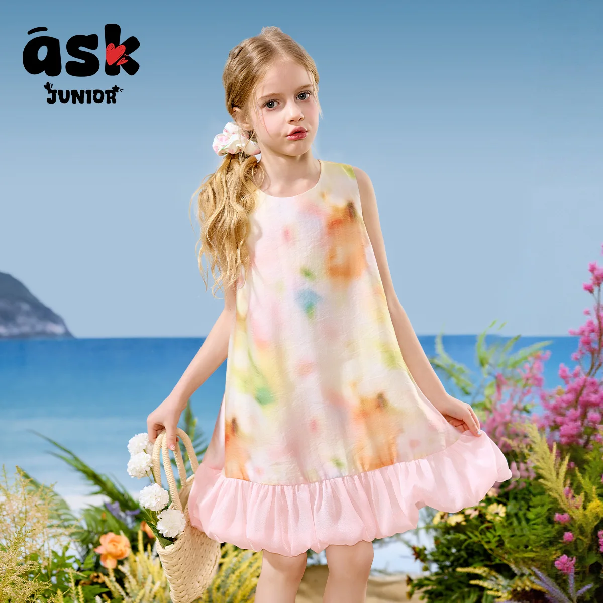 فستان بناتي صيفي صيفي بألوان متباينة بدون أكمام برعم #1