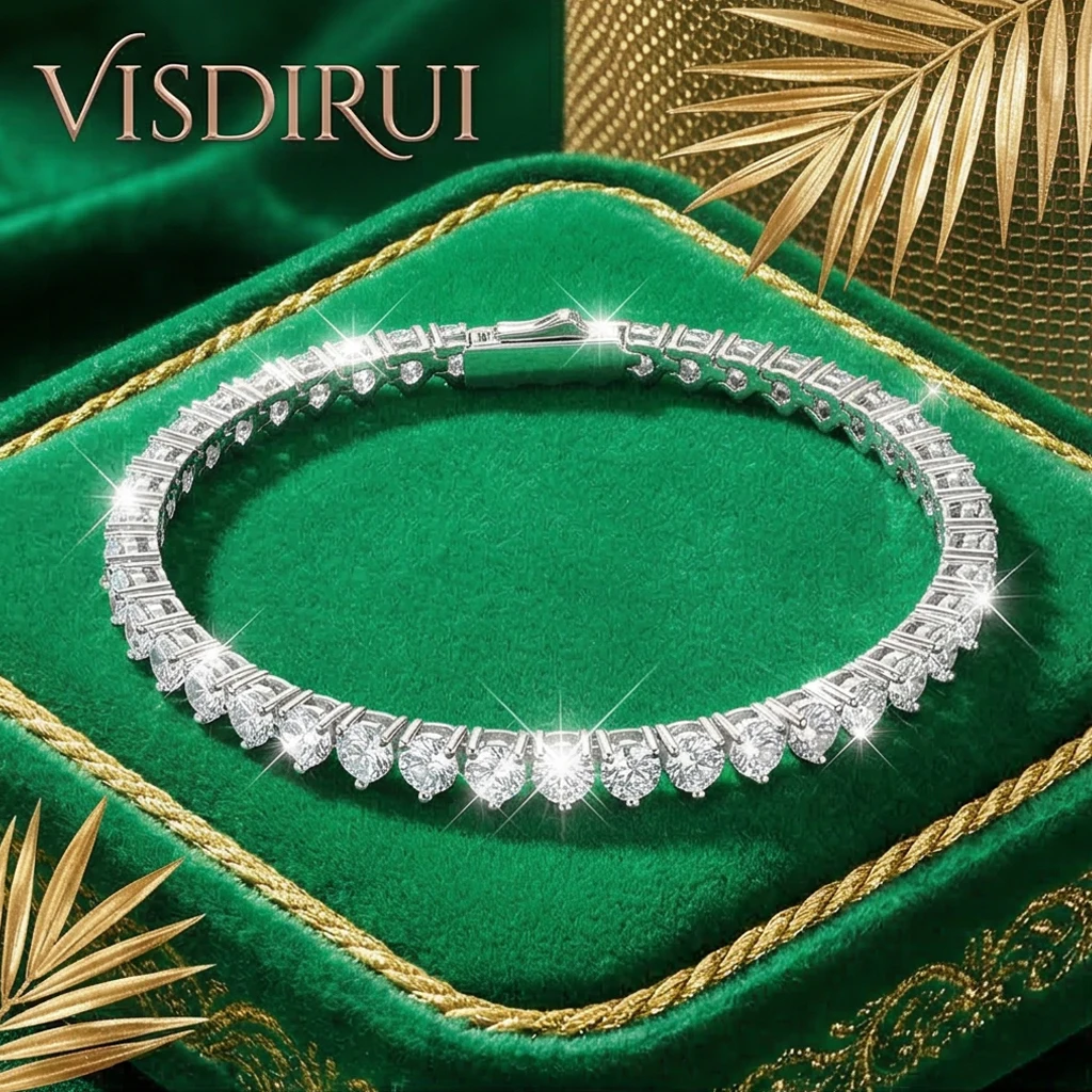 

VISDIRUI 0.1ct D Color Moissanite Tennis Bracelet S925 Sterling Silver 3mm Stone Adjustable Excellent Cut Wedding Jewelry Gift