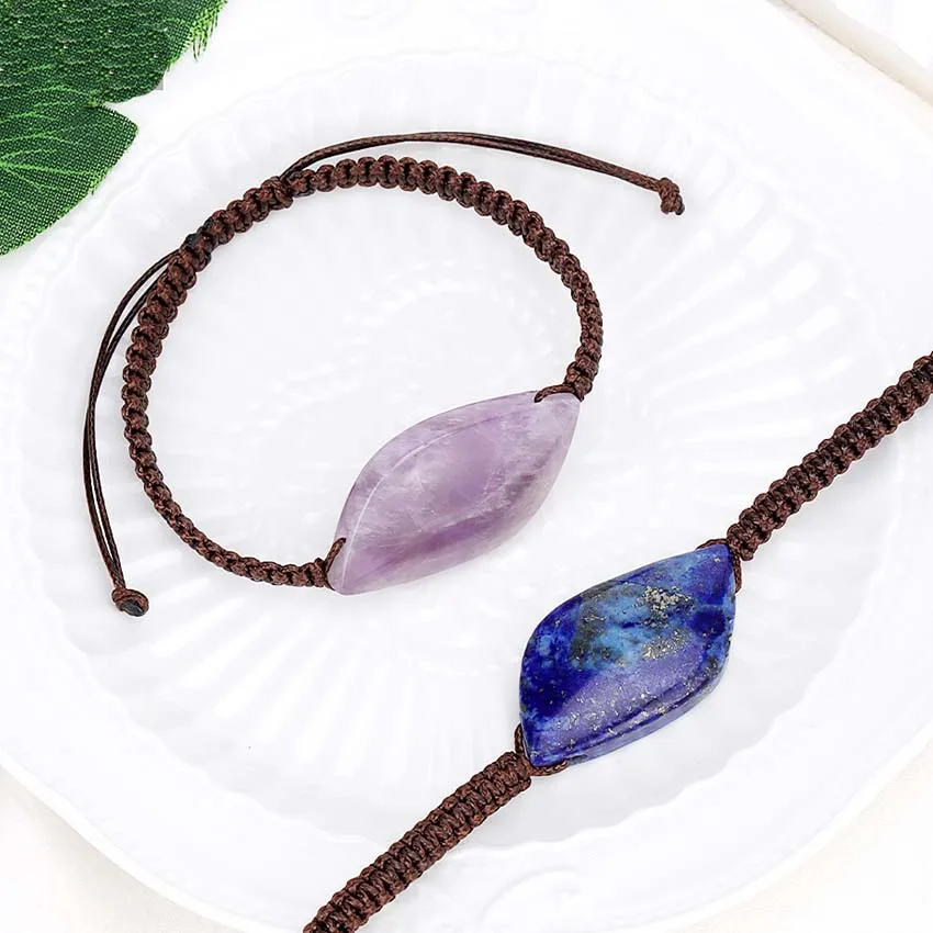 Charms Handmade Braided Macrame Natural Healing Crystal Stone Bracelets For Women Amethyst Rose Quartz Adjustable Choice Jewelry
