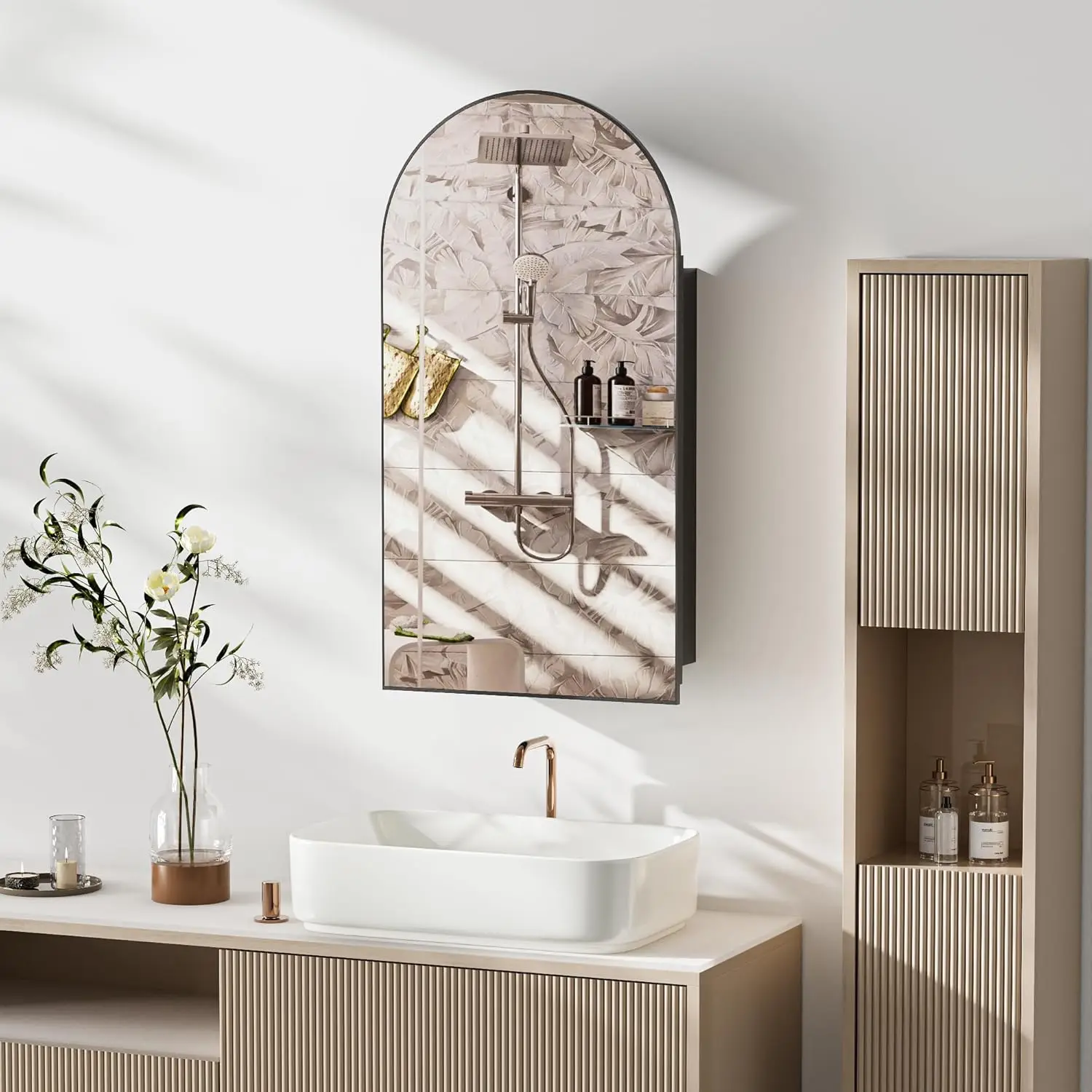 

Bathroom Medicine Cabinet with Mirror Wall Mounted Vanity Mirror with Adjustable Shelves Metal Storage Cabinet for Bathroom