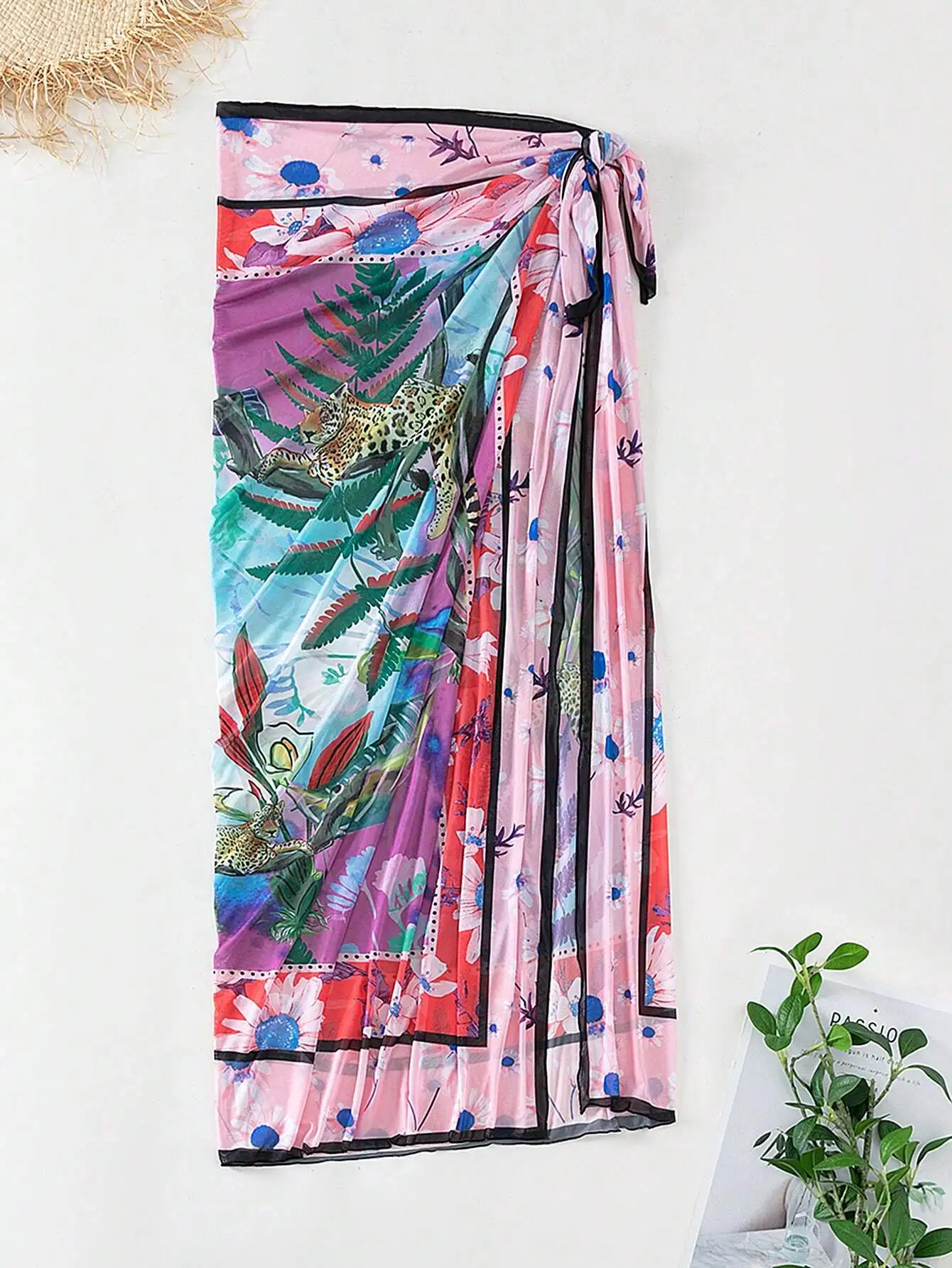 

Tropical Print Knot Side Cover Up Skirt For Beach Summer