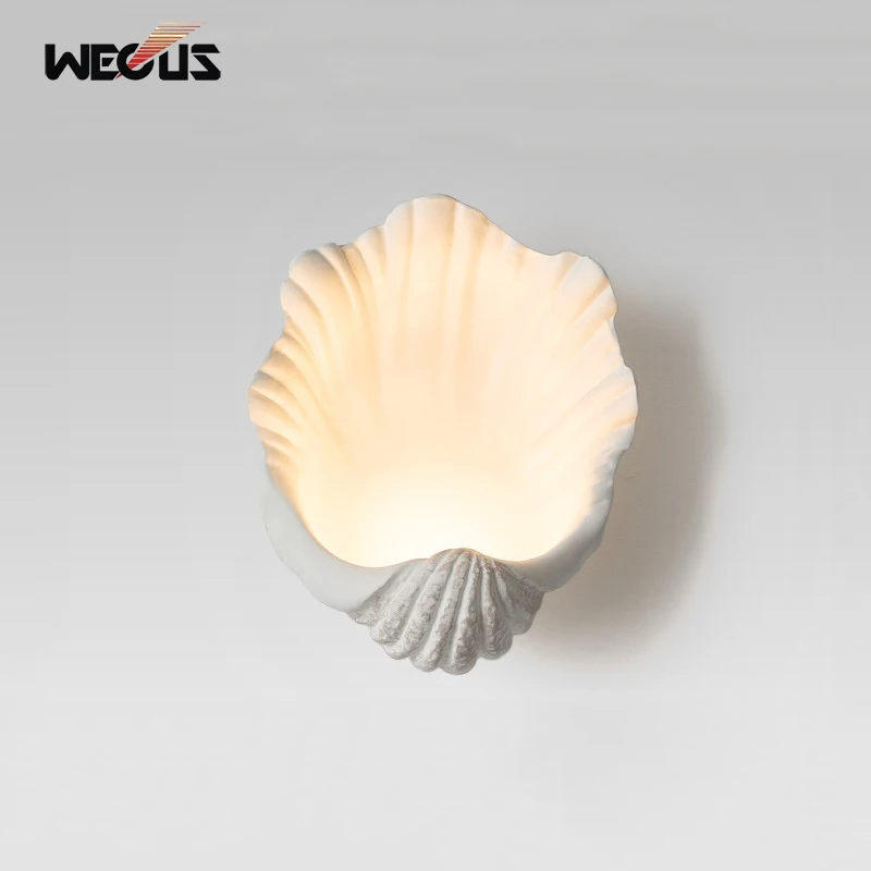 French Retro Shell Wall Lamp Living Room Sofa Background Wall Decor Light Art Mid Century Modern Ambient Wall Sconce