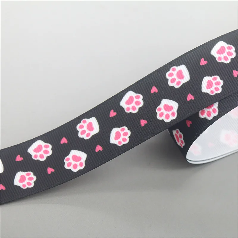 DHK 7/8\'\' 5yards Cat Dog Paw Printed Grosgrain Ribbon Accessories Material Headwear Decoration DIY Sewing Craft C2019