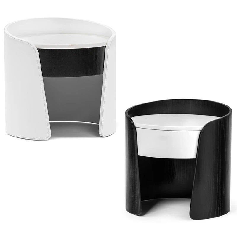 Italian Modern High - End Solid Wood Nightstands. Luxuriously Upholstered with Genuine Leather, Perfect for Villa Bedrooms
