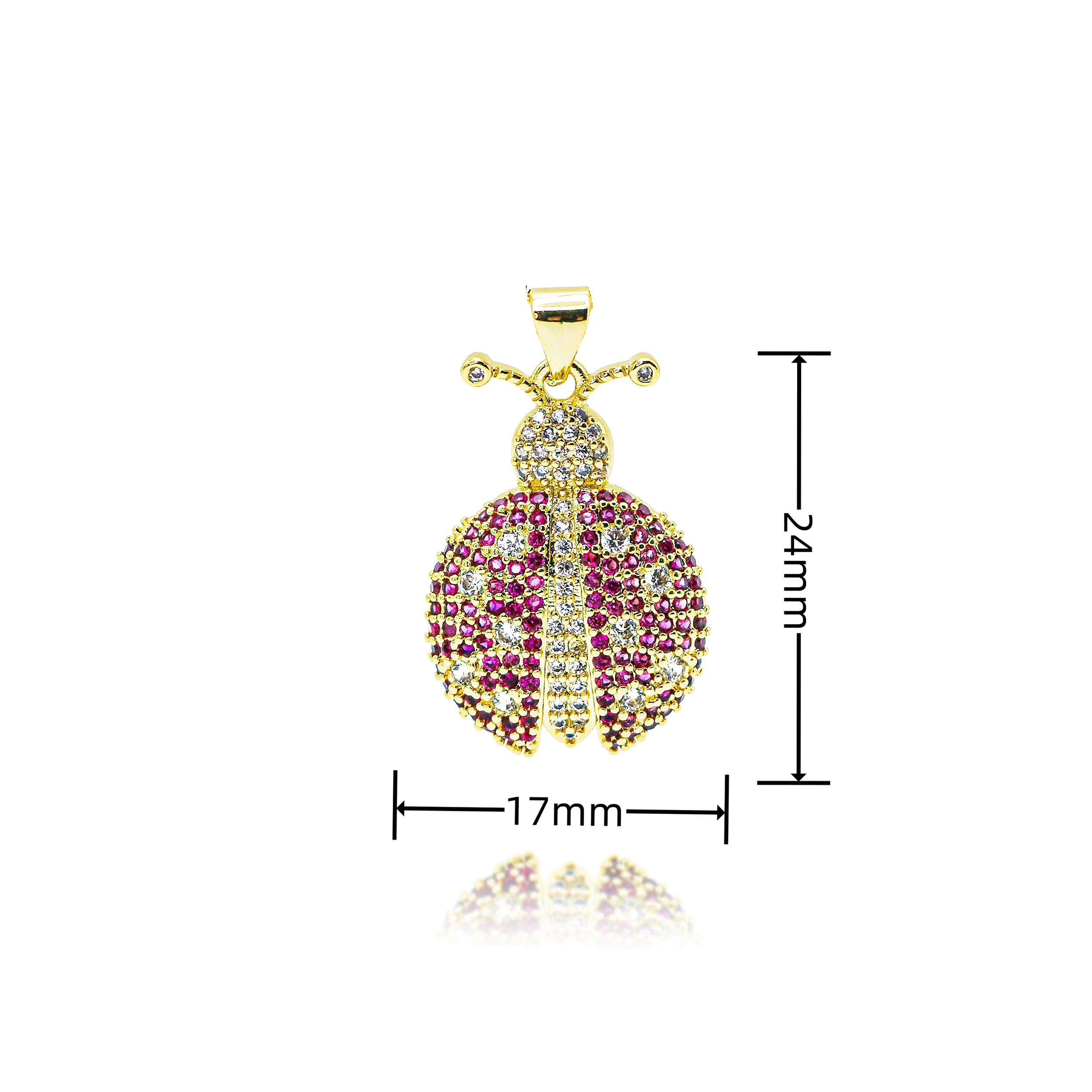 Gold Color ladybug Charms for Necklace Bracelets Earrings Clavicle Chain Dark Pink CZ Pave Animal Pendant DIY Jewelry Accessory