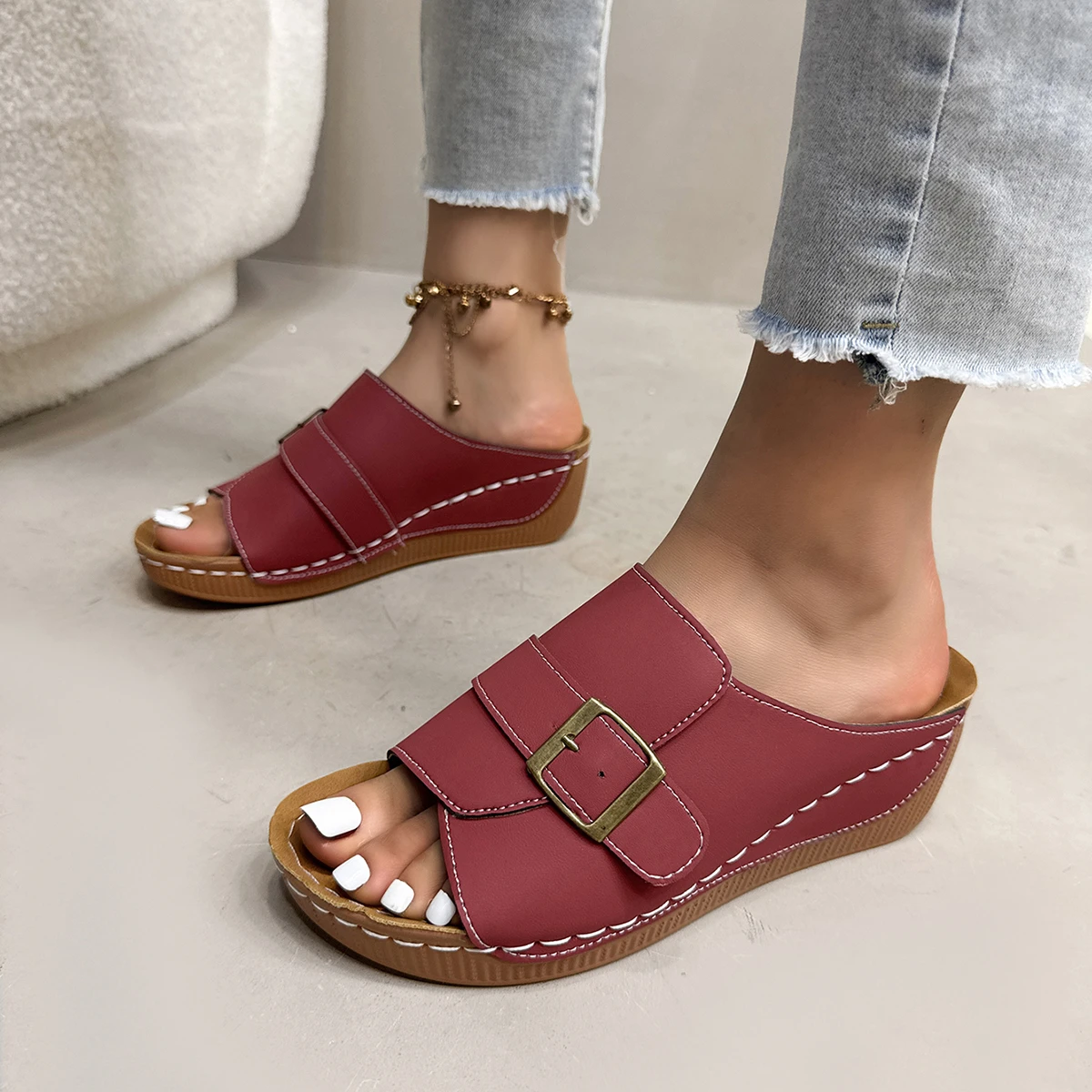 

Сандалии на танкетке на толстой подошве, летние новые стильные вязаные сандалии, модные водонепроницаемые сандалии на платформе с толстой подошвой для женщин