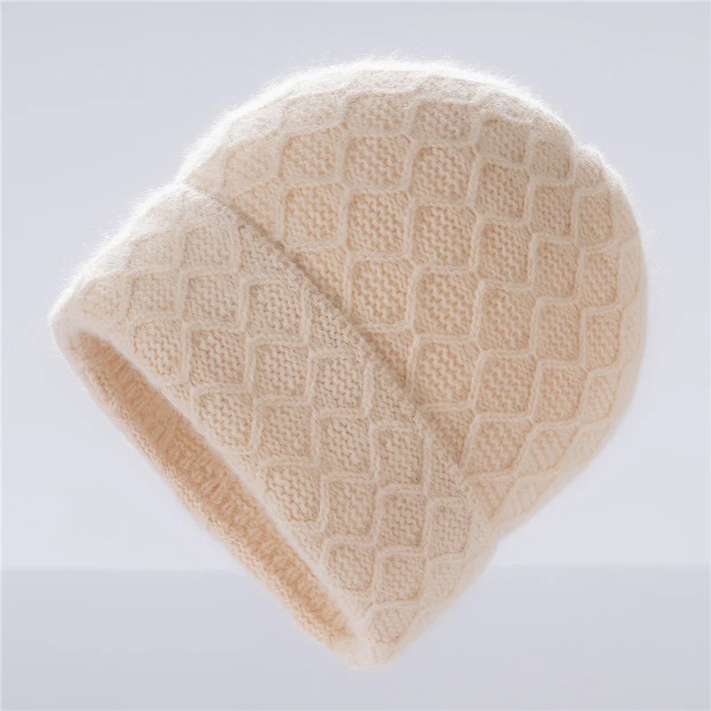 2025 خريف شتاء جديد 100% الكشمير محبوك قبعة موجة نمط تنوعا بلون مريح دافئ سدادات حماية الأذن قبعة