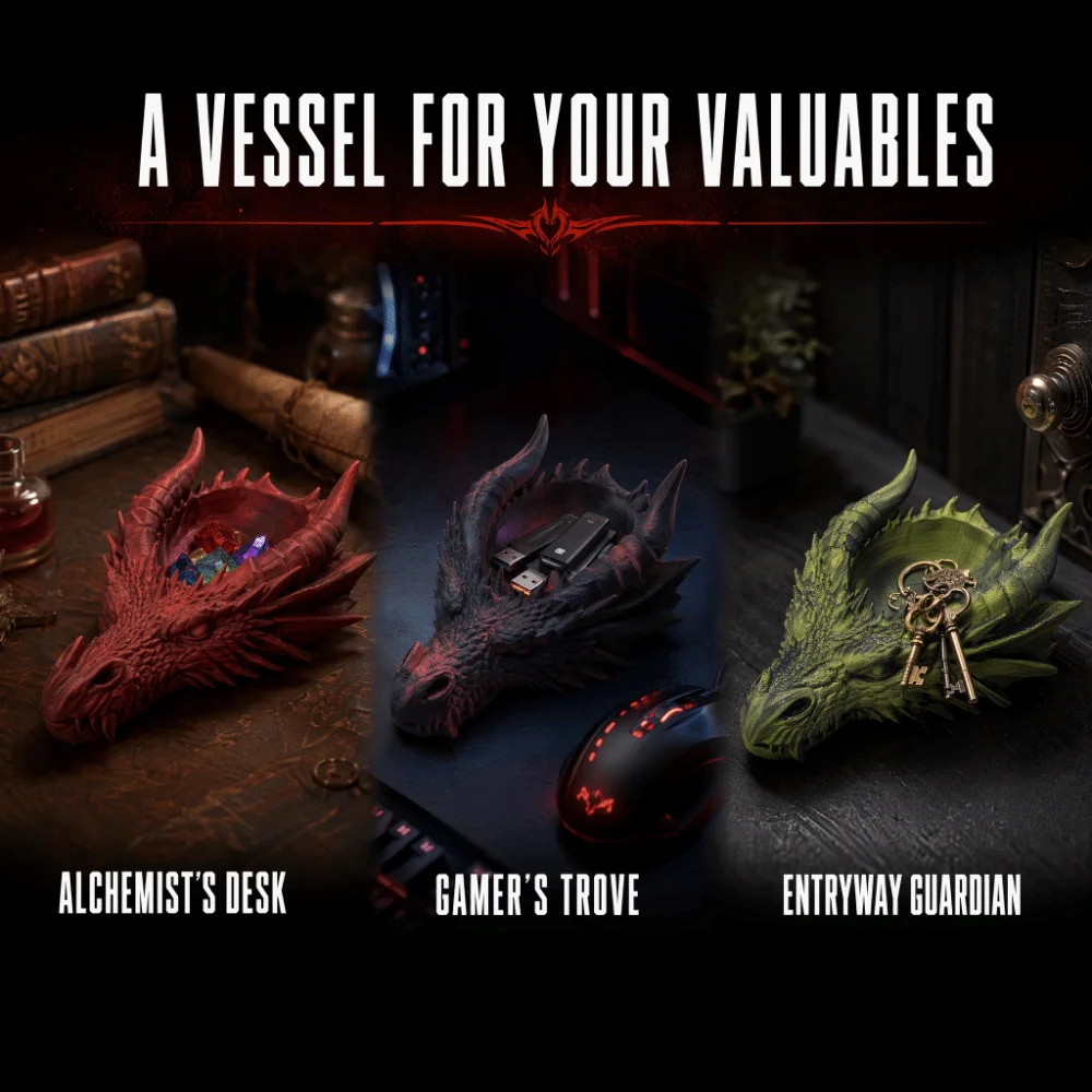 3D Print Dragon Head Storage Tray Multipurpose Funny Design Jewelry Display Holder Dark SeriesUnique Medieval Dragon Sculpture