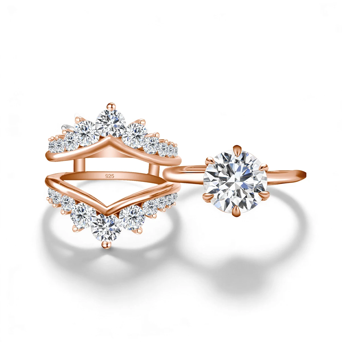 925 Sterling Silber Moissanit-Ring-Verstärker für Damen, Verlobungsring-Set, Gebogener Ehering, Brautschmuck – Detail 13