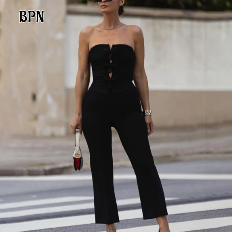 

BPN Temperament Jumpsuits For Women Strapless Sleeveless Backless High Waist Sexy Straight Leg Jumpsuit Female Fashion Clothing