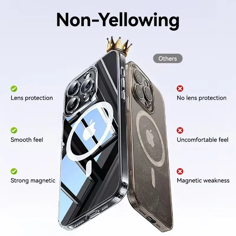 Magnetic Case For iPhone 16 15 14 13 12 Pro Max Case Anti Yellow Transparent Cover For iPhone 16 Pro Wireless Charger Thin Cover