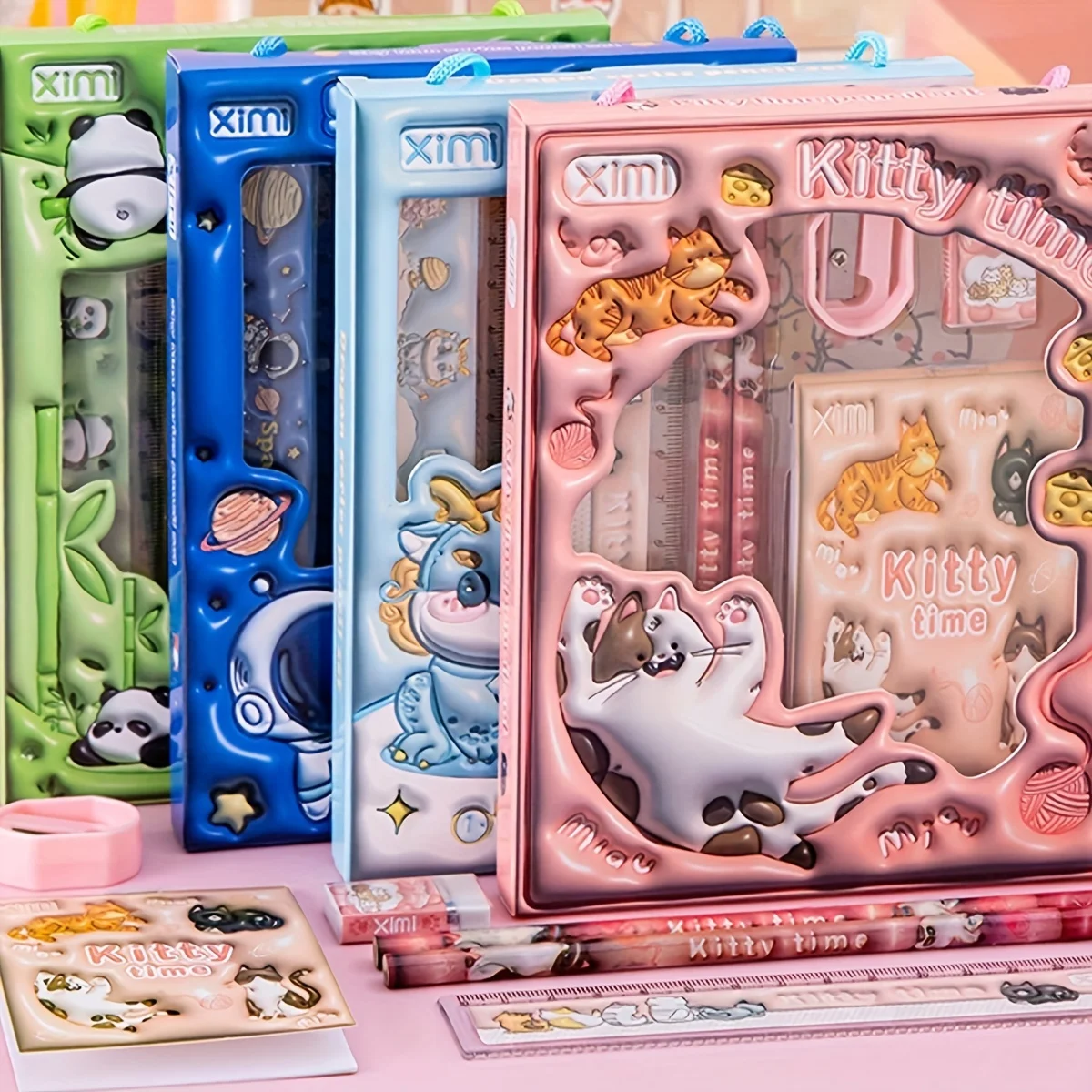 

Набор канцелярских принадлежностей с милыми героями мультфильмов для молодежи — идеально подходит для школьных и офисных принадлежностей, в комплект входит пенал, линейка, ластики, ш