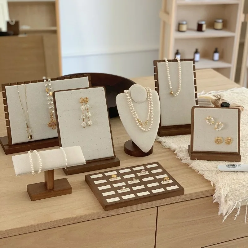 Wooden Jewelry Stand Large Trinket Showcase Holder Necklace Earring Bracelet Storage Tray Jeweler Organizer Display Supplies