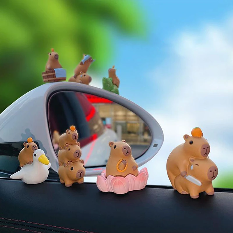 Creative Cute Capybara Resin Ornaments Mini Animals Figures Doll Decorations Small Desktop Ornaments Children Birthday Gifts