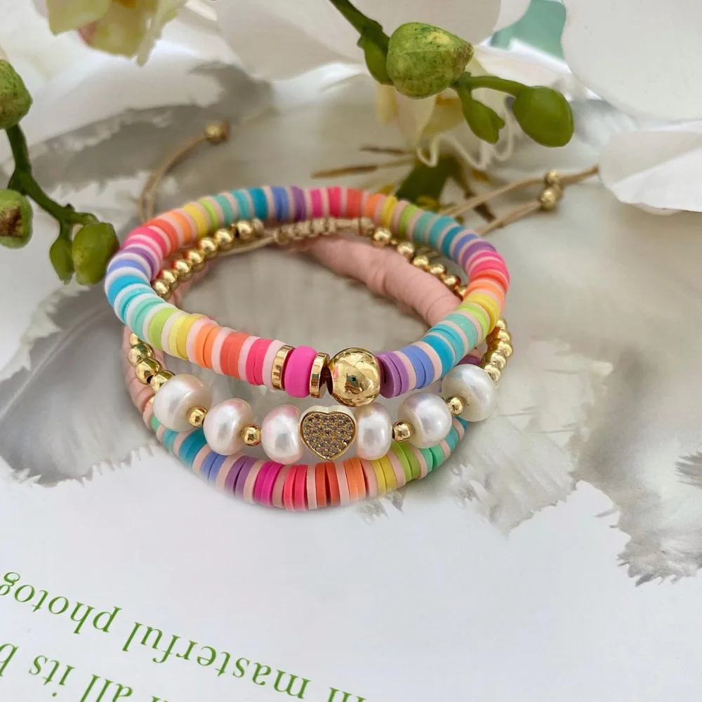 KKBEAD Boho Style Heishi Pearl Bracelets Jewelry for Women Gifts Heart Charm Pulseras Femme Hight Quality Gold Plated Bracelet
